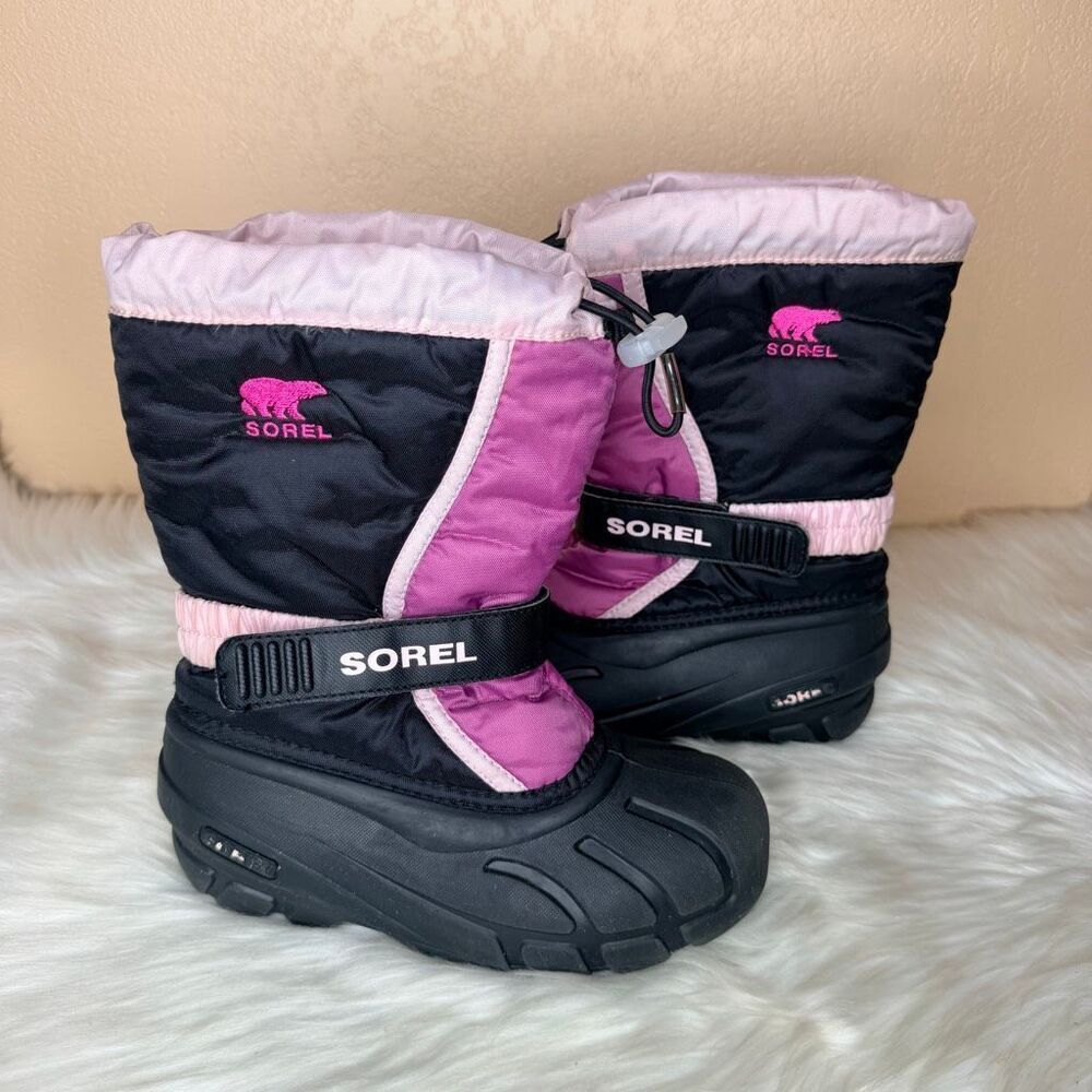 Sorel Flurry Pink Black Winter Lined Snow Boots Size 2